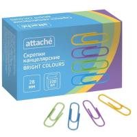 Скрепки Attache Bright Colours с полимерн.покрыт,28мм,разноцветн,100 шт/уп