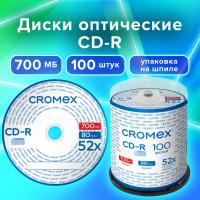 Диски CD-R CROMEX 700Mb 52x Cake Box (упаковка на шпиле), КОМПЛЕКТ 100 шт., 513778