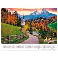 Календарь настенный листовой на 2024 г., формат А2 60х45 см, "Осенняя сказка", HATBER, Кл2_29727