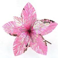 Новогоднее украшение елочное цветок розовый, на клипсе 19x30,5x30,5см 91291