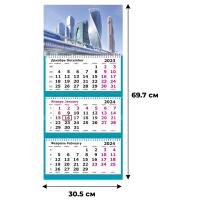 Календарь настенный 3-х блочный 2024, 305х697, Москва-Сити, 3 спир,80г/м2