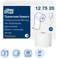 Бумага туалетная Tork Premium T6 2сл бел 100%цел втул 90м 27рул/уп 127520