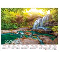 Календарь настенный листовой на 2024 г., формат А2 60х45 см, "Живописный водопад", HATBER, Кл2_29733