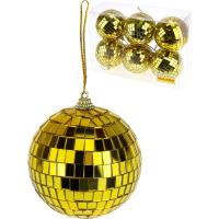 Украшение новогоднее Набор золотых дискошаров  8 см 6 шт, НШ-1434