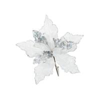 Новогоднее украшение елочное Светло-серый цветок на клипсе 25x25x17см 88700
