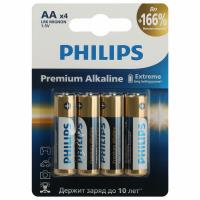 Батарейки алкалиновые "пальчиковые" КОМПЛЕКТ 4 шт PHILIPS Premium Alkaline, АА (LR6,2, Б0062753