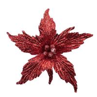 Новогоднее украшение елочное цветок красный, на клипсе 15,5x39x39см 91287