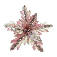 Новогоднее украшение елочное, цветок розовый на клипсе 21x29x29см 91268