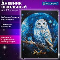 Дневник 1-11 класс 48л, кожзам (гибкая), печать, фольга, BRAUBERG, Совушка, 106919