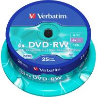 Носители информации DVD+RW Verbatim 4.7Gb 4x Cake Box (25шт/уп) (43639)