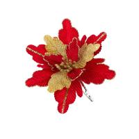 Новогоднее украшение елочное Алый цветок на клипсе 21x21x14,5см 88684