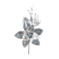 Новогоднее украшение елочное, цветок серебристый на клипсе 37x23x23см 91265