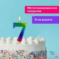 Свеча-цифра для торта "7" "Радужная", 9 см, ЗОЛОТАЯ СКАЗКА, с держателем, в блистере, 591440