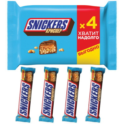 Шоколадный батончик Snickers Криспер, 4штx40г/уп