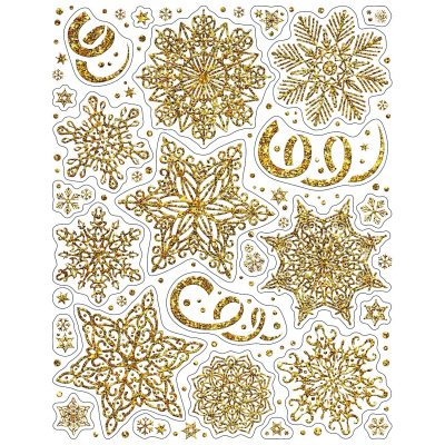 Украшение новогоднее оконное из ПВХ Золотистые снежинки 30x38см арт.90271