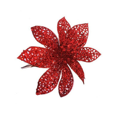Новогоднее украшение елочное Цветок красная сетка,клип 13x13,5x13,5см 88867