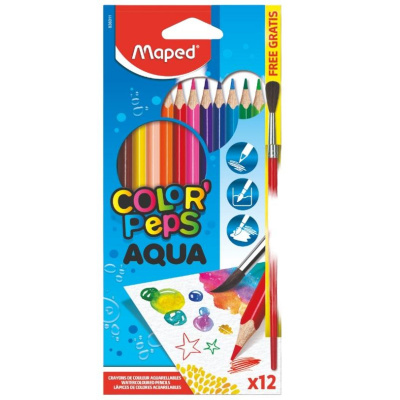 Карандаши цветные акварельные Maped COLOR'PEPS AQUA,3хгр+кисточ,12цв,836011